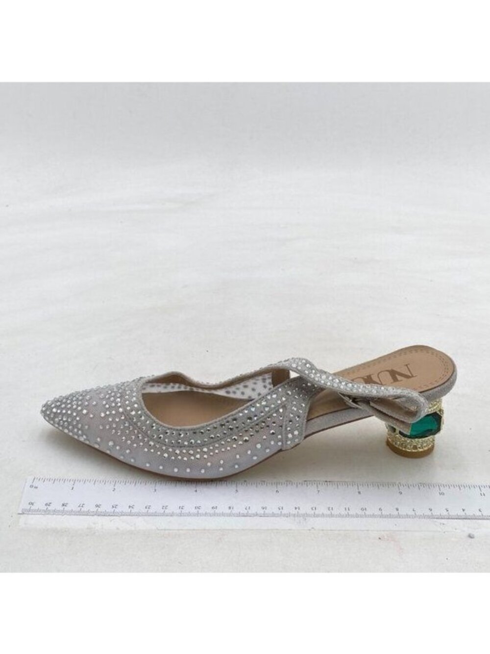 XYD Women Crystal Studded Clear Slingback Chunky Low Heel Rhinestone Sandals Poi